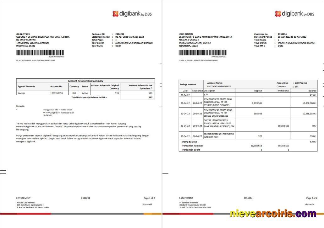 Indonesia DBS digibank statement 2 pages